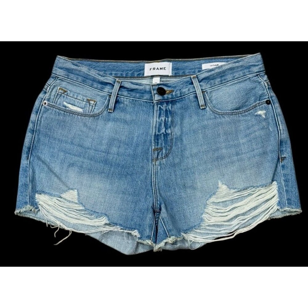 Frame Sz 26 Jean Shorts Le Cutoff Fullerrah blue denim distressed Boho Preppy